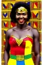 Placeholder: wonder woman in Kente costume portrait, cinematic, ghana colours, african pattern, engraved, high detail