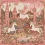 Placeholder: A pink magical realm filled with winged unicorns designed in Medieval tapestry