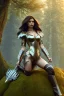 Placeholder: milf, brunette hair, leather armor, stand on a rock, forest, 8k resolution, high-quality, fine-detail, intricate, fantasy art, detailed matte, volumetric lighting, illustration, 3D