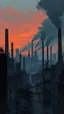 Placeholder: a painting of Gotham's Industrial District: A gritty, industrial area with towering smokestacks and abandoned factories. The scene is set at dusk, with the sky tinged orange from the setting sun and the air thick with smoke, Gotham city :: dark night, gothic architecture, noir film ambiance, modern days, autumn :: a storybook illustration by James Gilleard, accurate details, behance contest winner, 2d game art, storybook illustration, rich color palette