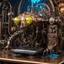Placeholder: creature made of liquid in front of a steampunk computer