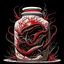 Placeholder: ceramic jar with phantasmal pestilence horrors escaping, neo surrealism, by Gerald Scarfe, by Tomasz Setowski, smooth matte painting, nightmare, dark violent colors, red color slashes.