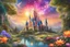 Placeholder: a mesmerizing digital painting, a celestial beautiful fairy garden, faery castle emerges, radiating vibrant luminescent hues against amazing magic cosmos. Its otherworldly form is a bright iridescent colours, that shimmer like precious gems and intricate patterns that seem to dance with life. The image captures every intricate detail of this vivacious picture, showcasing its celestial beauty in stunning high-definition, intricate details 32K