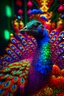 Placeholder: the 4d psychedelic neon interference patterned peacock that could trigger epilepsy, rockstar portrait, photo-realistic, shot on Hasselblad h6d-400c, zeiss prime lens, bokeh like f/0.8, tilt-shift lens 8k, high detail, smooth render, down-light, unreal engine 5, cinema 4d, HDR, dust effect,, smoke