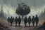 Placeholder: marching machine soldiers, creepy landscape, techno gothic visual composition, science fiction painting, Denis Sarazhin, Quint Buchholz, Simon Stålenhag, Neil Blomkamp, Christopher Shy, Alejandro Burdisio, RAW, gritty high contrast, atmospheric horror, unsettling art, dark palette, harsh colour