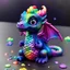 Placeholder: an adorable baby dragon in dark glistering rainbow scales, 3D putty, playdough