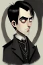 Placeholder: black haired young man wizard with gothic jewelry in the style of charles addams