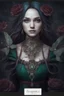 Placeholder: Dark burgundy red hair, elven crown, roses emerald, Water lilies, long hair,lotus ,night, Fairy princess rapunzel hair ,queen crown, dragonflies fireflies ,elven tiara ,flowers, fairy wings, gothic, red ,fairy crown,butterflies