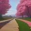 Placeholder: gravel road, pink roses field