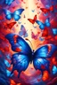 Placeholder: vibrant psychedelic oil painting image, airbrush, 64k, cartoon art image of background SAPPHIRE and RED BUTTERFLIES , futurism style