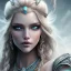 Placeholder: ice queen blue eyes long blond hair smiling face long dress in elden ring realistic