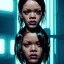 Placeholder: young rihanna, blade runner style, middle short hair, rain, fog, neon ambient, gradient color, clean skin, circuits, latex coat, cyber punk, neon, tubes, portrait, photo studio, unreal engine 5, smooth color, 16 bit, god lights, ray tracing, RTX, lumen lighting, ultra deatail, volumetric lighting, 3d, finely drawn, hd.