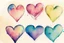 Placeholder: Five Abstract watercolour hearts with sketchy pencil outlines