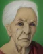 Placeholder: Abstract portrait of a dignified old woman with green eyes and white hair