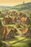 Placeholder: german medieval village, fantasy, with farmers' fields