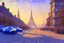 Placeholder: Sunny day, futuristic city, futuristic cars, alfred sisley impressionism painting