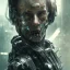 Placeholder: portrait post-apocalypse perfect face lionel messi cyborgs in a cyberpunk city, sci-fi fantasy style, 8k,dark