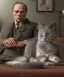 Placeholder: godfather movie Marlon Brando playing with her one grey cat, extreme details, real, sober, digital art, extreme colors --ar3:2--v4--q2