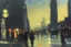 Placeholder: City, people, street, street lights, city lights, distant city, philip wilson steer impressionism painting