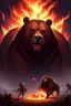 Placeholder: a mix between a bull and a bear, bestial and fearsome, over a field of ash and fire, darkness, high image resolution