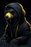 Placeholder: cyber punk honey badger wearing a black hoodie