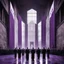 Placeholder: Dim brutalist imposing council hall with statesmen in black coverall uniforms and purple flags