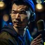 Placeholder: Christer Chao Solvang, norwegian chinese rapper, young dark and handsome, with thick hairy eyebrows, and tiny mic, directing a debate, photo-realistic, shot on Hasselblad h6d-400c, zeiss prime lens, bokeh like f/0.8, tilt-shift lens 8k, high detail, smooth render, down-light, unreal engine, downlight, prize winning