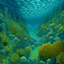 Placeholder: A greenish blue underwater coral reef near a cove painted by MC Escher
