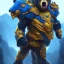 Placeholder: An angry bear in blue and gold armor, background of Inka jungle, high detail, smooth, realistic, digital illustration, Artstation, artgerm,