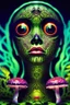 Placeholder: Illustration, Psychedelic art, human eye in a forest full of colourful mushrooms, vivid colours, intricate details, maze, gears, in the style of H.R.Giger, DMT, ultra detailed, photorealistic, top light, 35mm lens, fish-eye