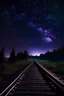 Placeholder: A purple night sky with lots of stars and railway track