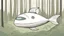 Placeholder: spaceship shaped like a flatfish, in a forest clearing