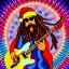 Placeholder: hippie Santa playing electric guitar, psychedelic, peace sign, MUSHROOMS, TRIPPY, ACID, LSD, dreadlocks