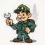 Placeholder: retro cartoon company mascot of a vehicle mechanic with a hint of forest ranger, holding a torque-wrench.