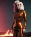 Placeholder: retro sci-fi portrait image from 1980, Los Angeles street explosions, fire, scared people, sweet young blonde woman walking, tight latex suit, soft color, highly detailed, unreal engine 5, ray tracing, RTX, lumen lighting, ultra detail, volumetric lighting, 3d, finely drawn, high definition, high resolution.