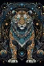 Placeholder: Illustrate an Astral Tiger in a cosmic desert, blending futuristic elements with mandala details. Sketch style, full body, on a black background