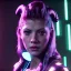 Placeholder: Actress, young Katheryn Winnick, android woman, blade runner style, little dron fly, neon ambient, gradient, clean skin, circuits, leather coat, cyber punk, neon, army, tubes, blood, portrait, studio photo, unreal engine 5, smooth color, 16 bit, god lights, ray tracing, RTX, lumen lighting, ultra deatail, volumetric lighting, 3d, finely drawn, hd.