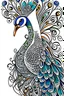 Placeholder: colorful art , free hand drawing themed, peacock symmetric patterns, full white, white background, Sketch style, (((((white background))))), with outline, cartoon style