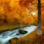 Placeholder: Highly detailed portrait of big autumn trees in the rever.