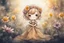 Placeholder: double exposure, merged layers, painted and burned burlap, cute chibi anime flower princess in a flowergarden, melting watercolor and black ink outlines on wet paper, soft, shading strokes, in sunshine, ethereal, otherwordly, cinematic postprocessing, bokeh, dof