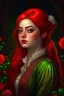 Placeholder: Somatou Style, European Features, Nanette Fluhr, Gustave courbet style , Lindsay Lohan red hair teenager, Digital art anime, the scene is depicted in a realistic style, Portrait, with a somber sort of elegance, Victorian-inspired illustrations, elegant lines and shading, Floral accents, Regal background, Dark fantasy art , Supernatural Mystery