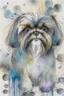 Placeholder: Abstract wet watercolour of a Shih tzu ink lines, interlinked circles,detailed focus on eyes