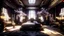 Placeholder: very huge wide luxury bedroom, very huge bed, Detailed. Rendered in Unity. chinese elements. Black, white and gold lighting. Holograms. add a sakura tree into the room. wuxia style, red curtain, many gun, cheery blossom, fantasy, gold cloud pattern, onsen in house, tech hologram, gold dragon statues, transparent fabric, purple dark bedroom, sofa, huge gold dragon statue, teal fabric, white fabric