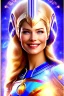 Placeholder: cosmic woman smile, admiral from the future, one fine whole face, crystalline skin, expressive blue eyes,rainbow, smiling lips, very nice smile, costume pleiadian, Beautiful tall woman pleiadian Galactic commander, ship, perfect datailed golden galactic suit, high rank, long blond hair, hand whit five perfect detailed finger, amazing big blue eyes, smilling mouth, high drfinition lips, cosmic happiness, bright colors, blue, pink, gold, jewels, realist, high commander