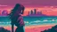 Placeholder: synth-wave beach & city, lone girl, iconic:1.8), comic style