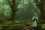 Placeholder: green robed elf in forest facing away, highly detailed, 8k, atmospheric lighting, trending on artstation