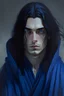 Placeholder: male, young, handsome, long dark blue hair, blue pupils, selfish, long robe, mysterious