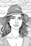 Placeholder: summer beach portrait coloring pages Black ink Illustration