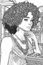 Placeholder: closeup Black & White coloring page beautiful Black woman white skin afro curly hair headband, flowy sundress getting ready to go out stylish dressing room, vanity table, clothing rack of stylish outfits. Art deco style, ultra detailed, inspired by Jamie mckelvie comic art, by jen bartel, Poster, 2D vector illustration, Vector art clean coloring book page, coloring book illustration, CLEAN LINE ART, FINE LINE ART, only draw outlines