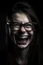 Placeholder: dark laugh woman glasses